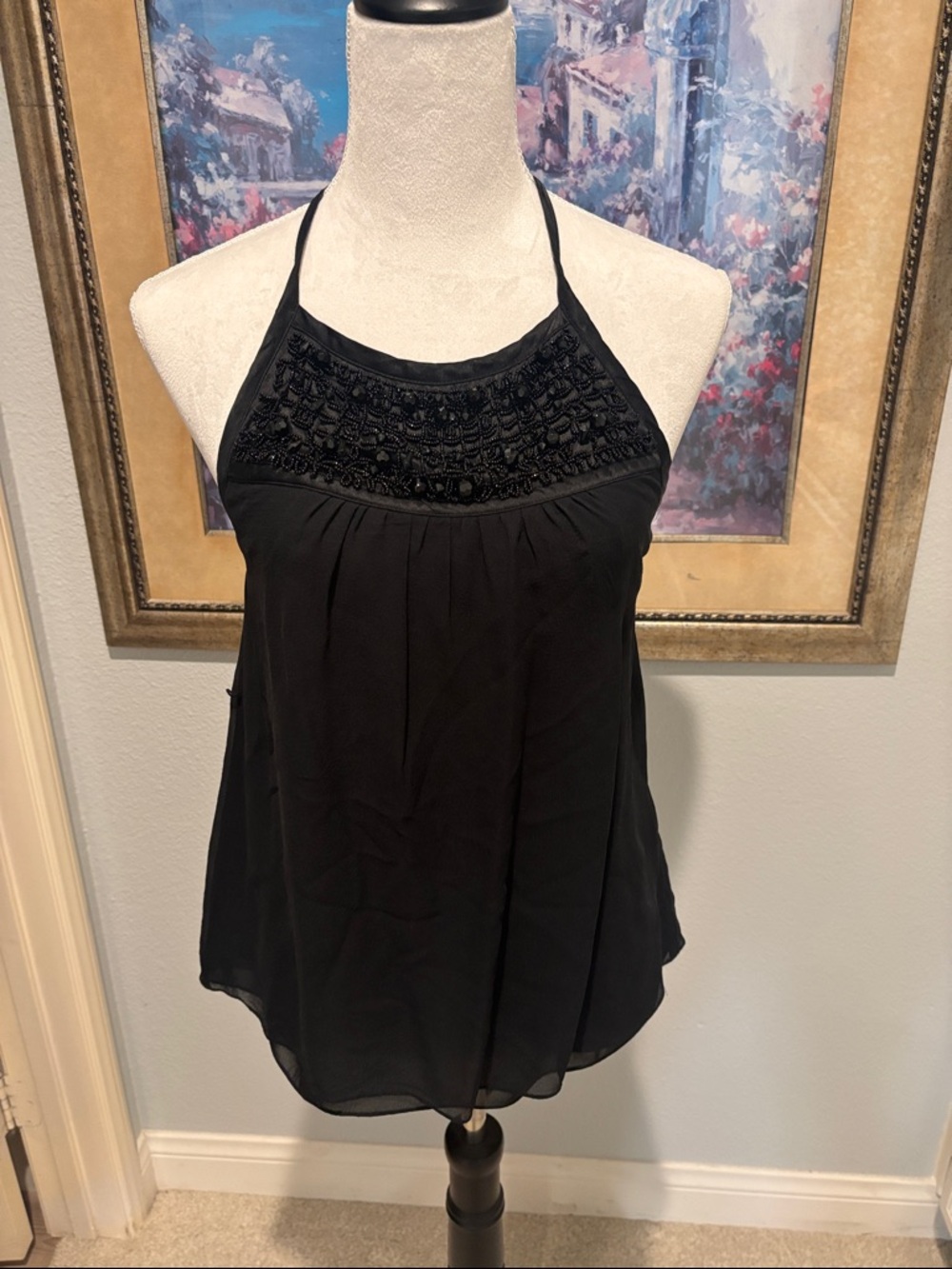 Banana Republic Black Halter Camisole with Embellished Yoke